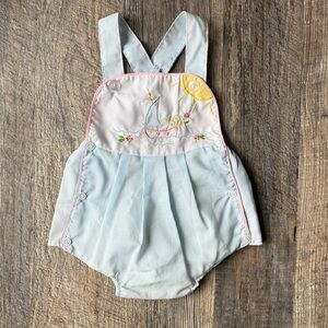 Sugar Babies Seersucker Bubble Romper 6M Baby Girl Sailboat Embroidered